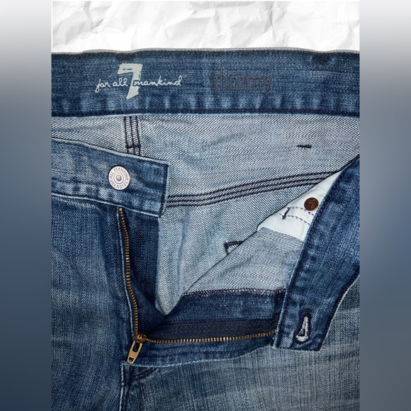 7 For All Mankind “Slimmy” Distressed Men's Blue Jeans - Picture 4 of 11